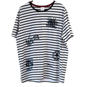 Disney Shirt Unisex White Pirates of the Caribbean Dead Men Striped Size Large